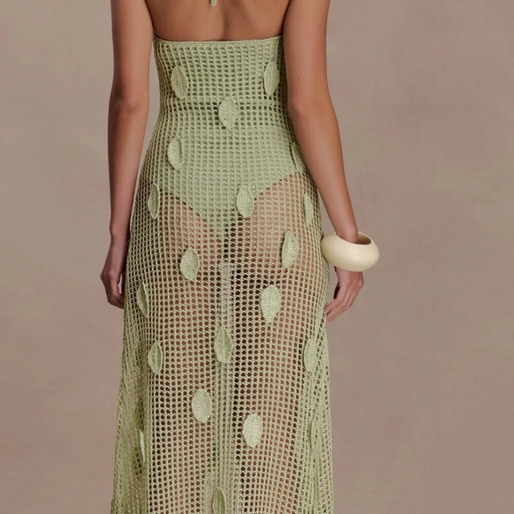 Elfie Crochet Halter Maxi Dress - Pastel Green Meshki - Picture 2 of 3